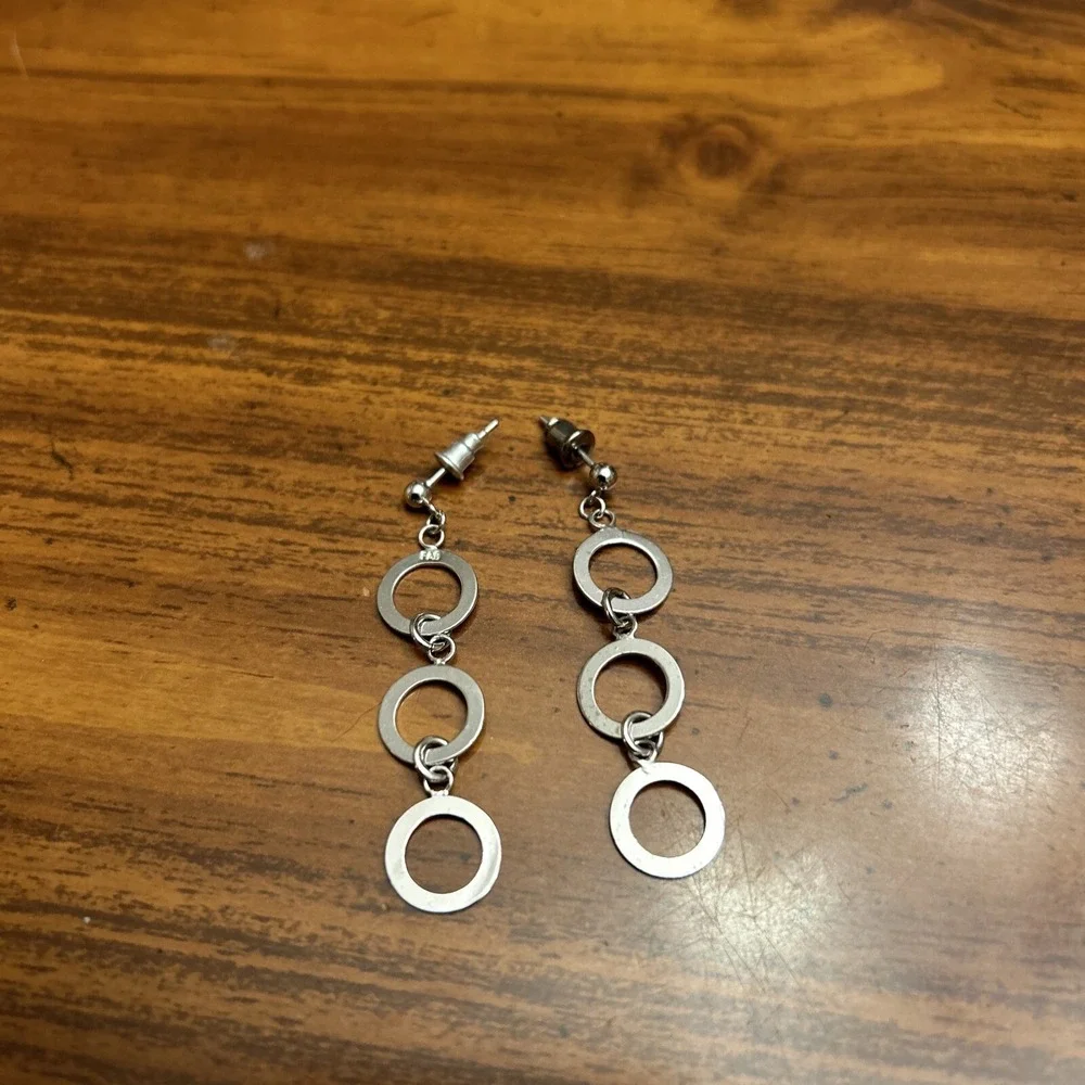 Steel By Design 3 Circle‎ Dangle Silver Tone Earrings